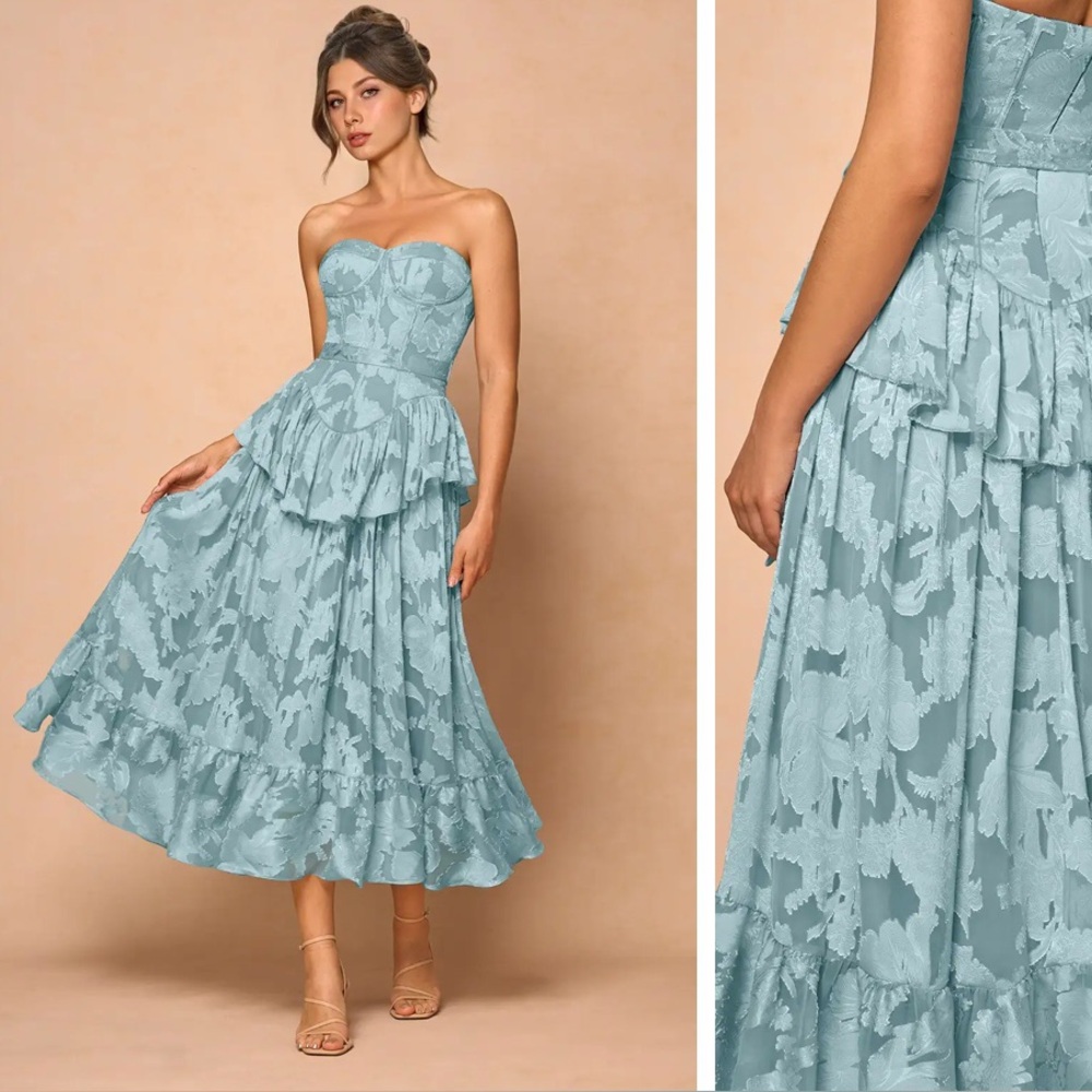 Azazie EMERY POWDER BLUE MIDI DRESS